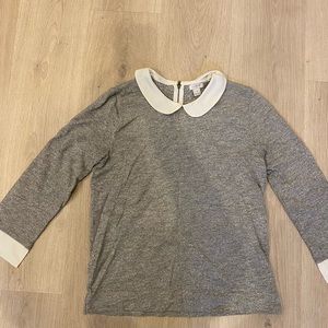 Silk Peter Pan collar, cotton sweater with 3/4 arm length, zipper on back